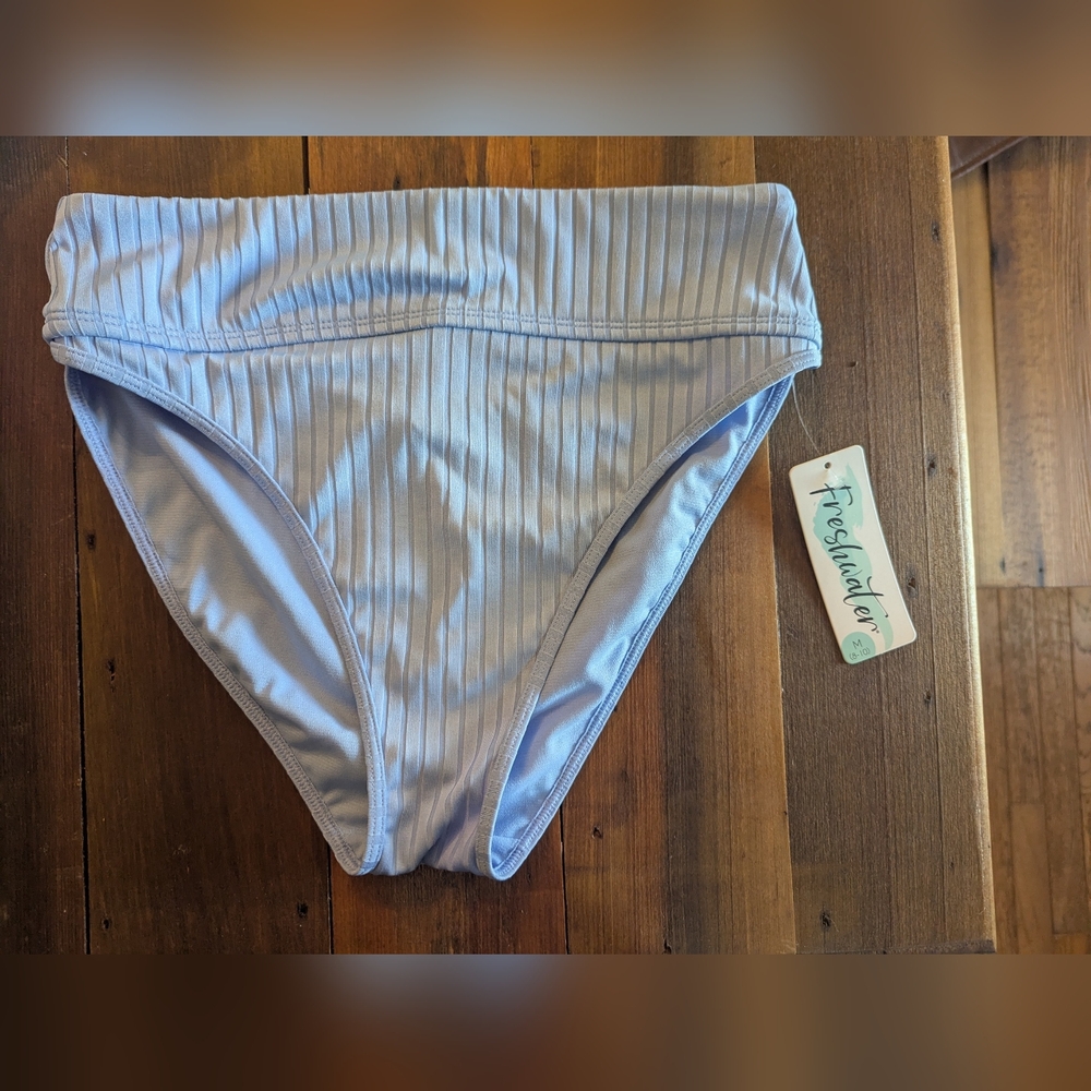 NWT Freshwater Swimsuit‎ Bikini Bottoms Women Medium Blue Ribbed